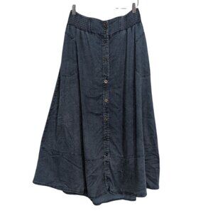 Cato Maxi Skirt Womens Size Medium Blue Boho Western A Line Button Front Pull On